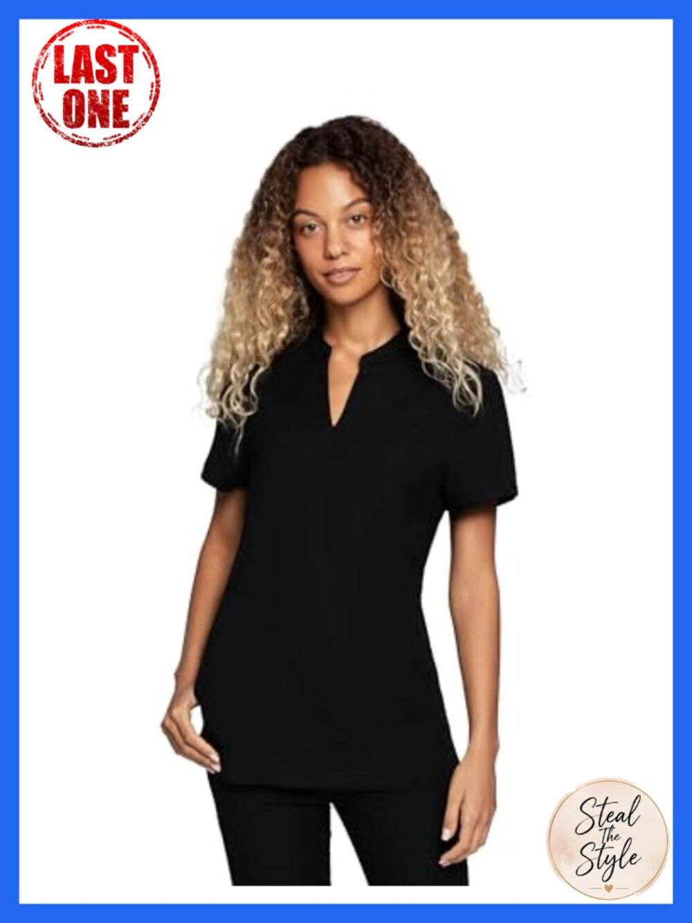 Women's Medical Scrub Top Mandarin Collar Stretch Short Sleeve Work Uniform